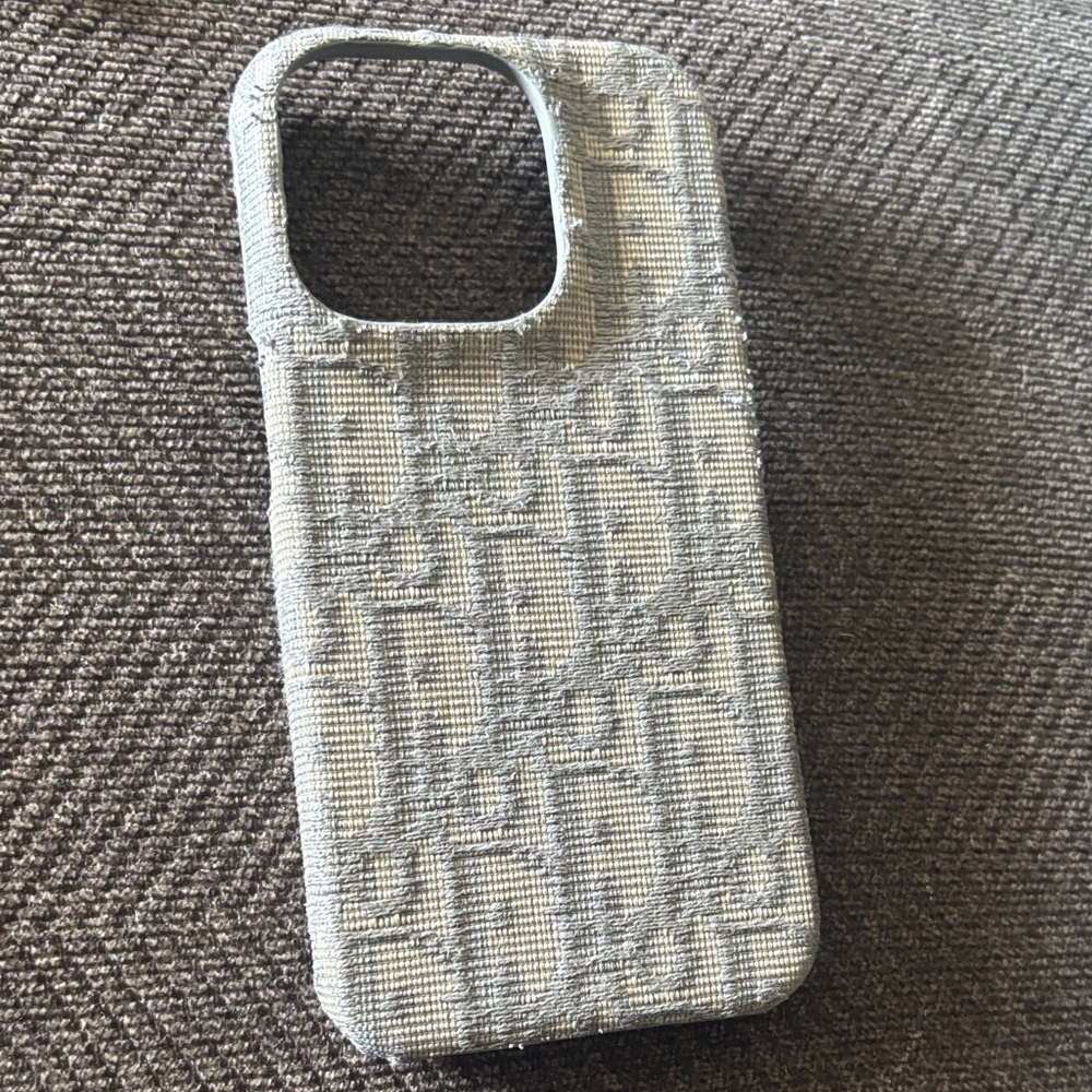 Dior embroidered monogram  Gray Phone Case pro 15 and 16